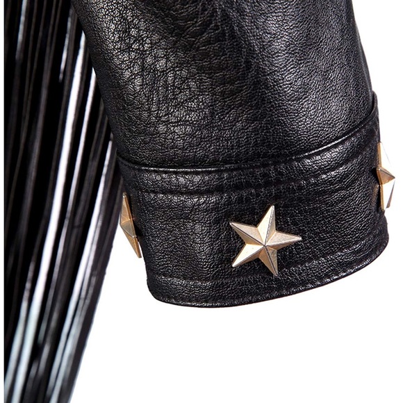 Fringe Rivets Faux Leather Biker Leather Jacket - Picture 5 of 7